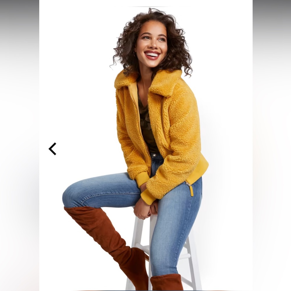 New York & Company Yellow Teddy Bomber Jacket Size XL